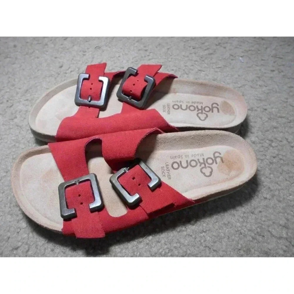 Yokono Red Leather Women's Slide Sandals - Size 7.5 Made in Spain - Picture 1 of 4
